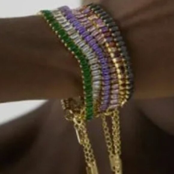Gold Plated Stainless Steel with Emerald Baguette Cubic Zirconia - Picture 6 of 7